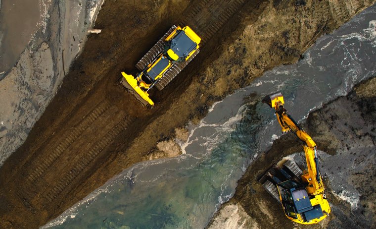 Dozer on a bench seen from above